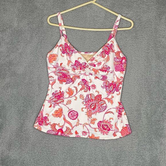Lands End Womens swimsuit tankini top pink floral underwire adjustable beach 14 - Picture 2 of 9